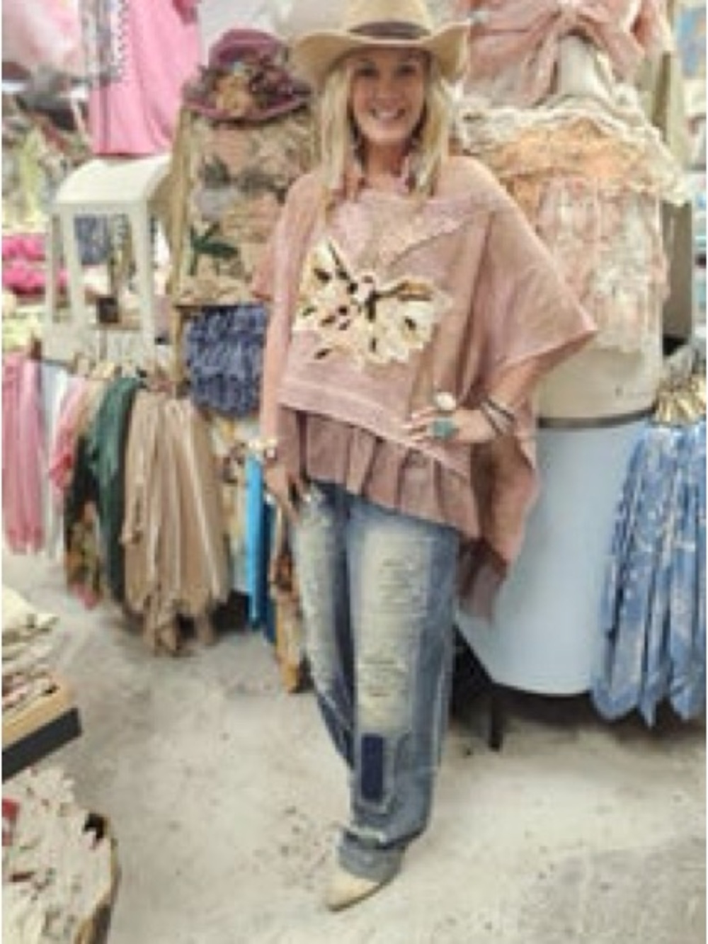 Embroidered Butterfly Tunic Top in Blush Pink